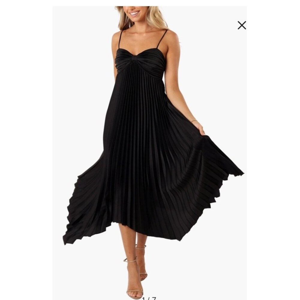 Petal & Pup Vikki Pleated Satin Maxi Dress Black Size 6 Elegant Formal